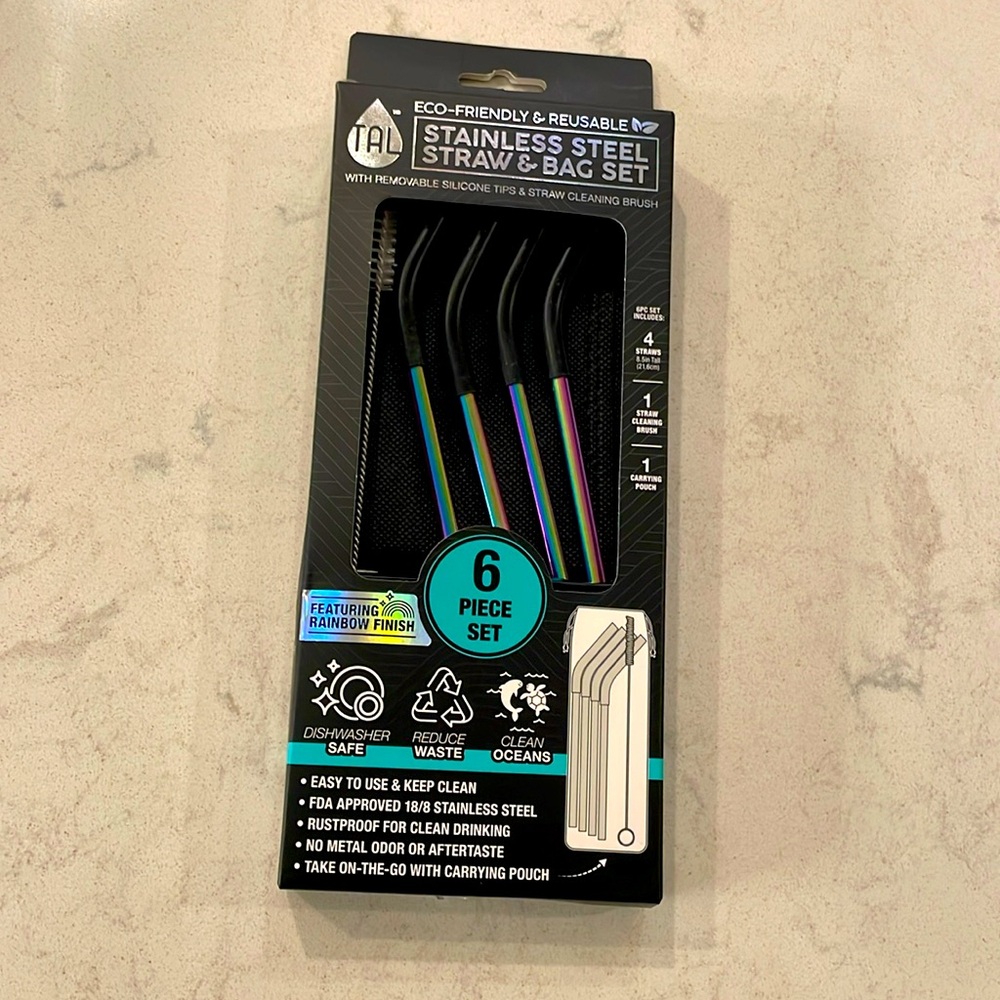 TAL Stainless Steel Straw and Bag Set - 6 Piece Set